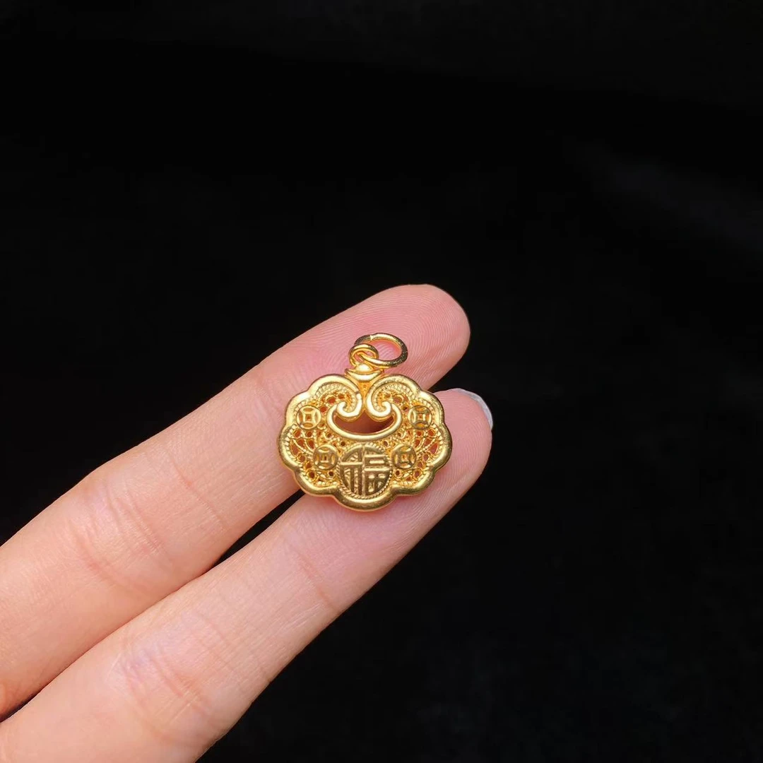 足银银制品 福气满满如意锁足银999吊坠- QY003