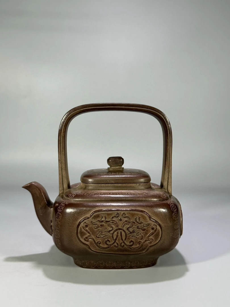 印花贴绘四方圆角提梁壶「麻布纹」 容量约420cc