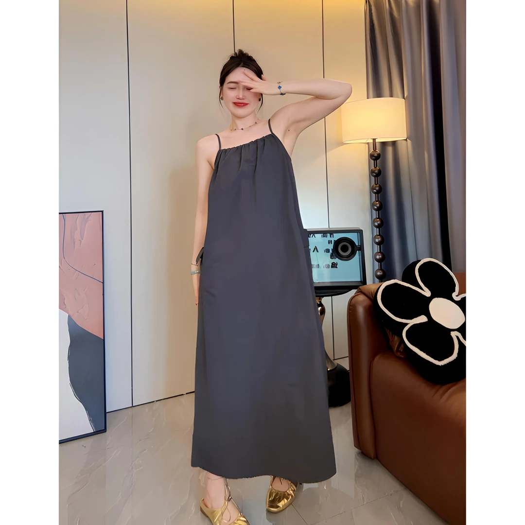 2025 韩系静奢简约风 工装口袋百搭女吊带连衣裙 【韩秀真】M9H3005