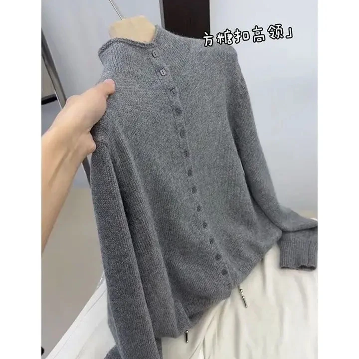 撤柜正品高领羊毛衫方扣针织开衫毛衣秋冬新款秋冬拉绒纯色羊毛衫