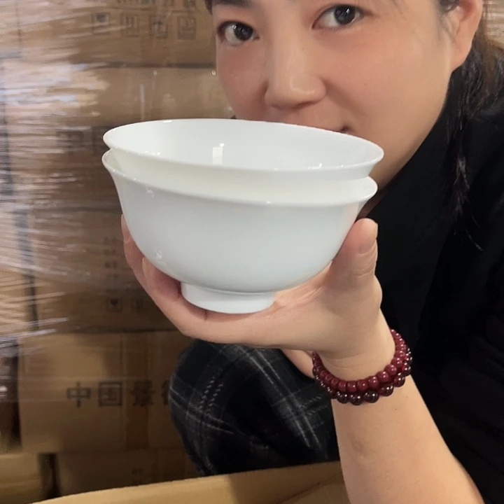 瓷片玉泥4.75英寸高脚米饭碗2个，包邮