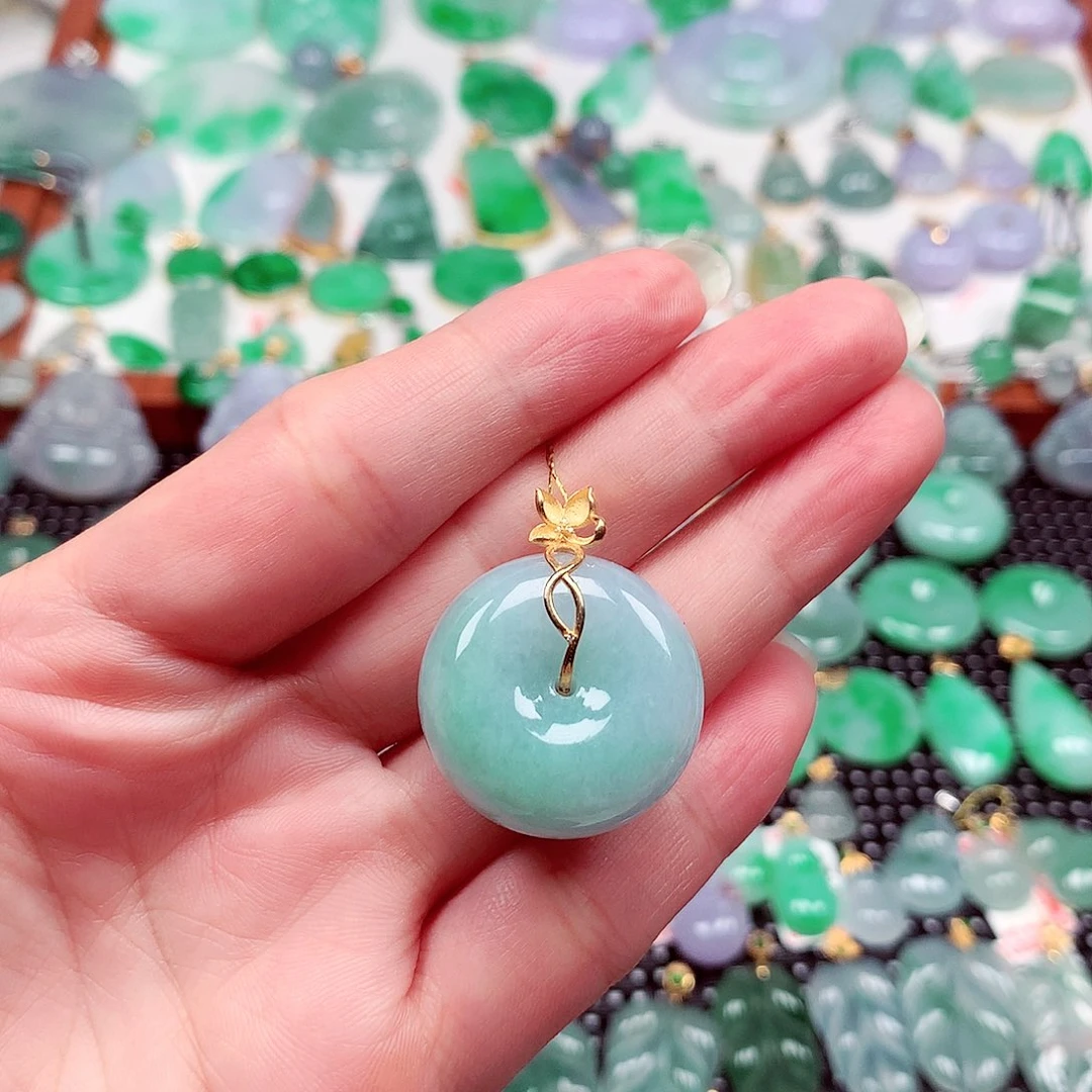 翡翠18K金镶嵌吊坠(不含链)