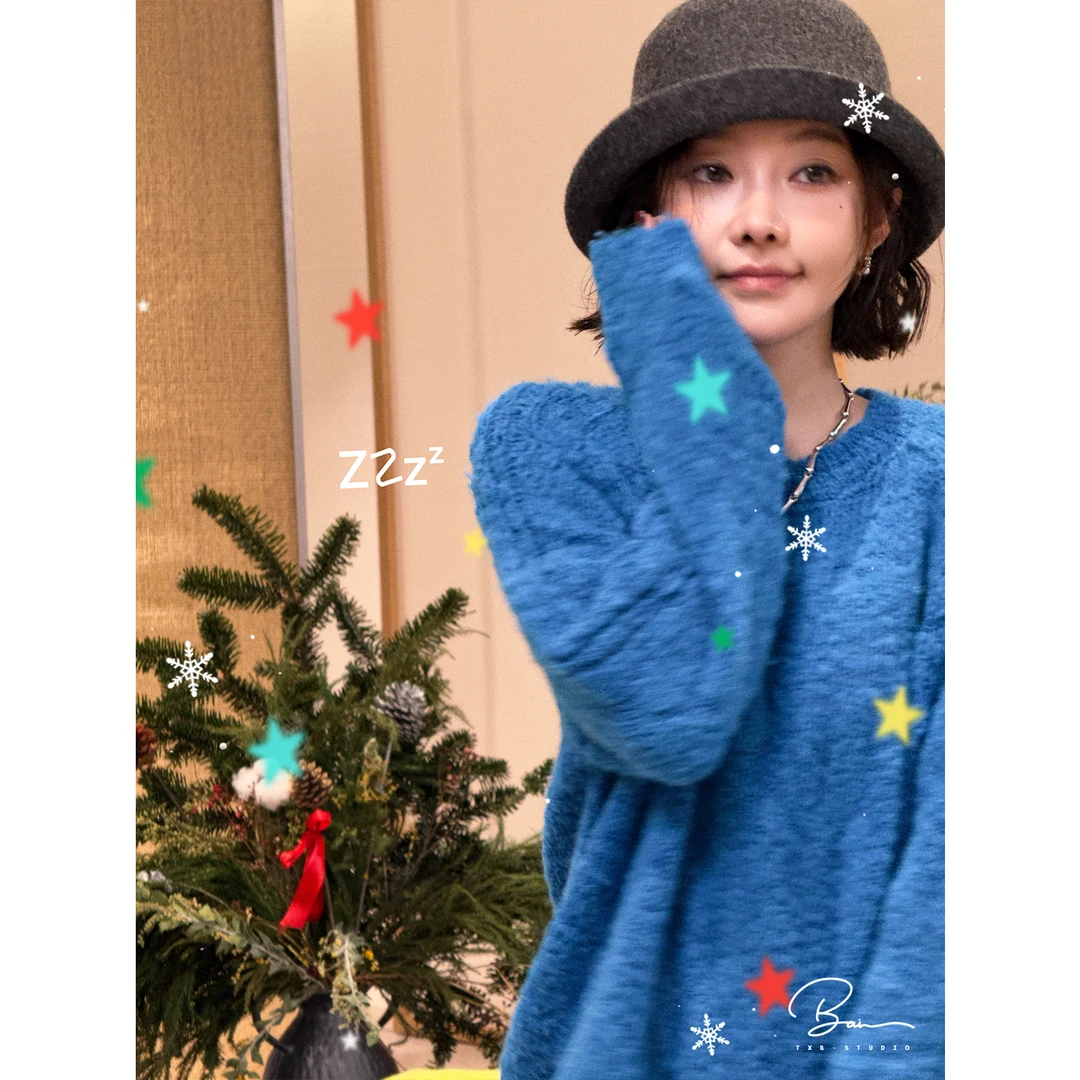 TXB “蓝韵”羊毛混纺绒毛舒适感亮色圆领针织衫XB-8019