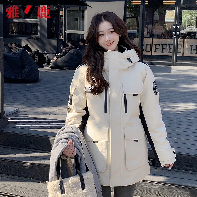 雅鹿户外工装羽绒服男女同款中长款2024新款爆款运动加厚保暖外套