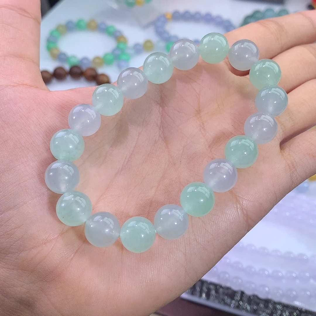 翡翠未镶嵌手链冰种双彩马卡龙手串