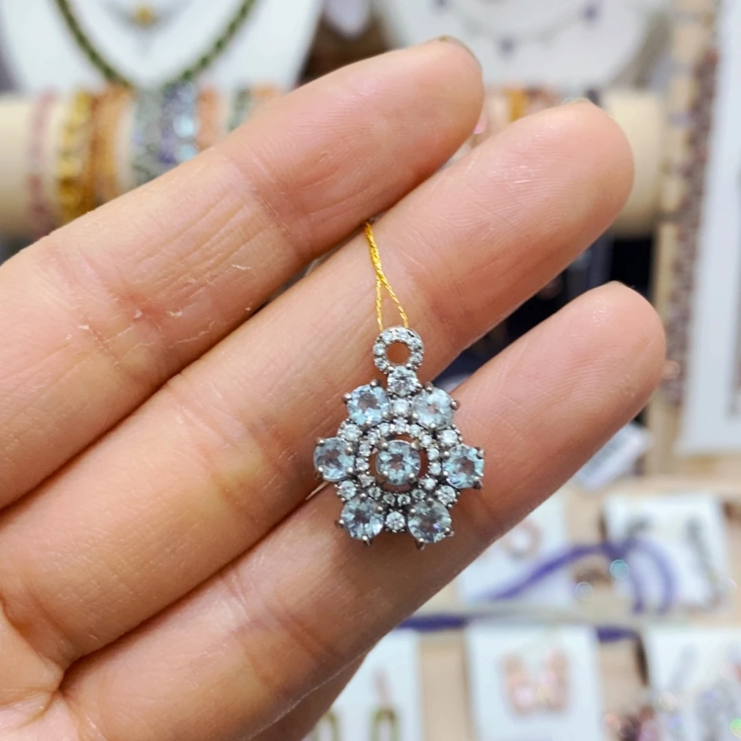 海蓝宝石吊坠(不含链)银S925镶嵌