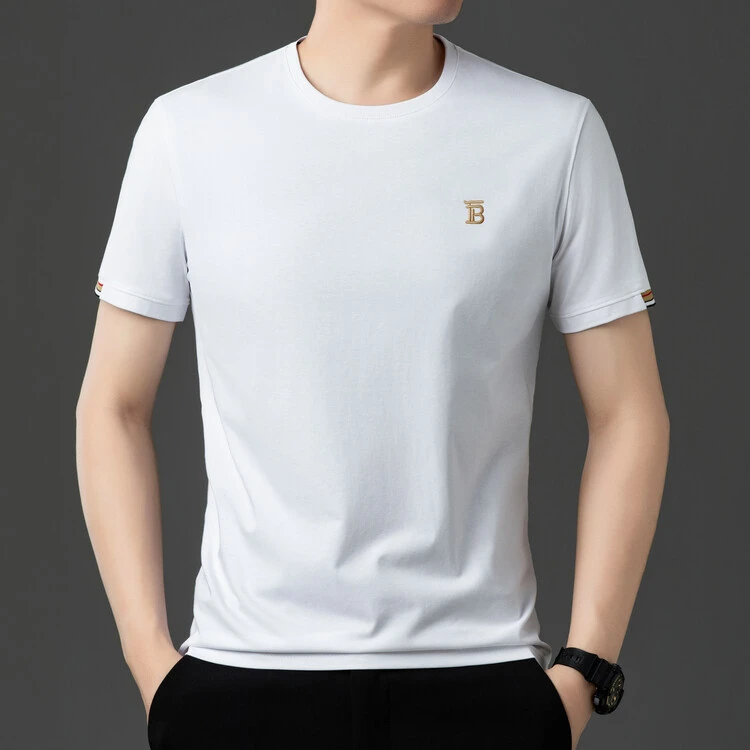 专柜轻奢品牌LUNBBLRRY夏季白色高档短袖T恤欧若简约风刺绣上衣男