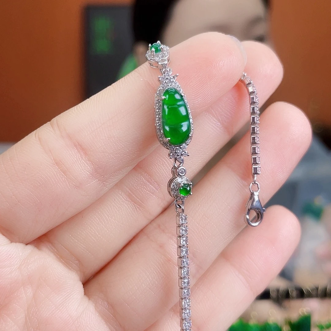 翡翠银S925镶嵌耳饰
