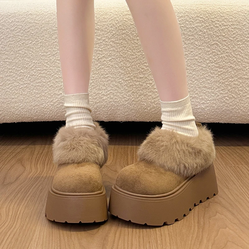 小个子增高厚底毛毛鞋女外穿冬季加绒雪地靴2025新款保暖勃肯棉鞋