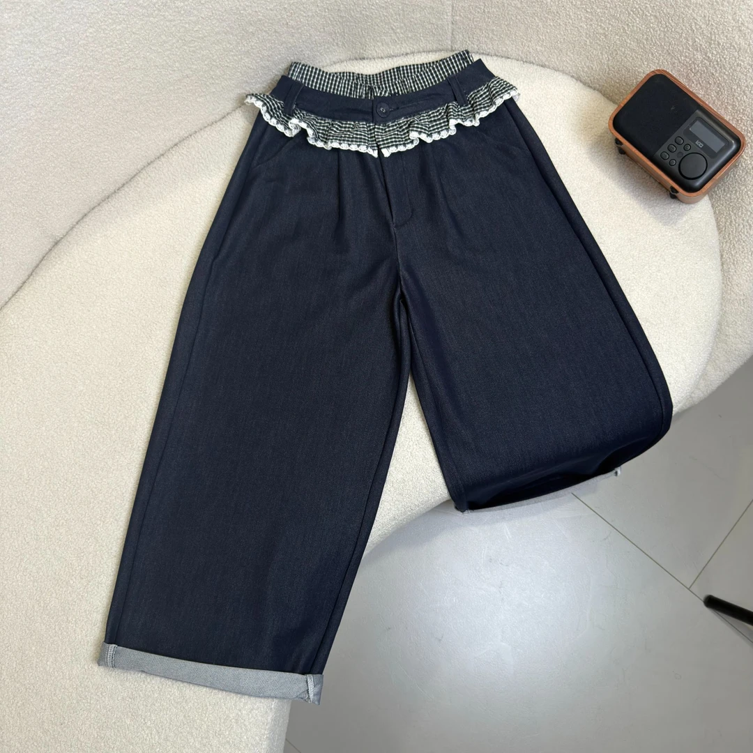 【2025秋款新品】青少年时尚韩版百搭休闲花裙边牛仔裤H3057