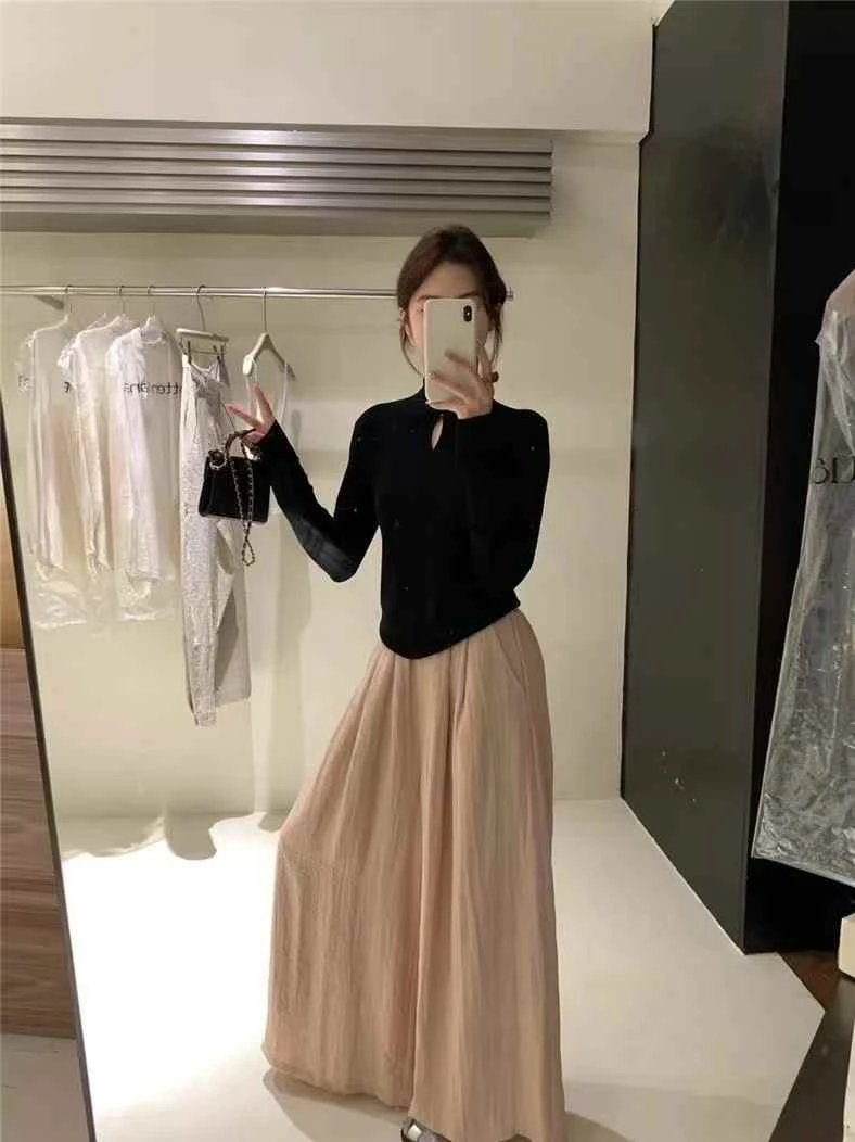 高腰直筒+垂坠面料长款秋季秋冬