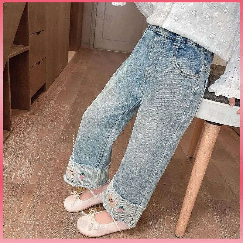 女童阔腿裤子春秋款2025新款洋气时髦女宝宝春季儿童装春装牛仔裤