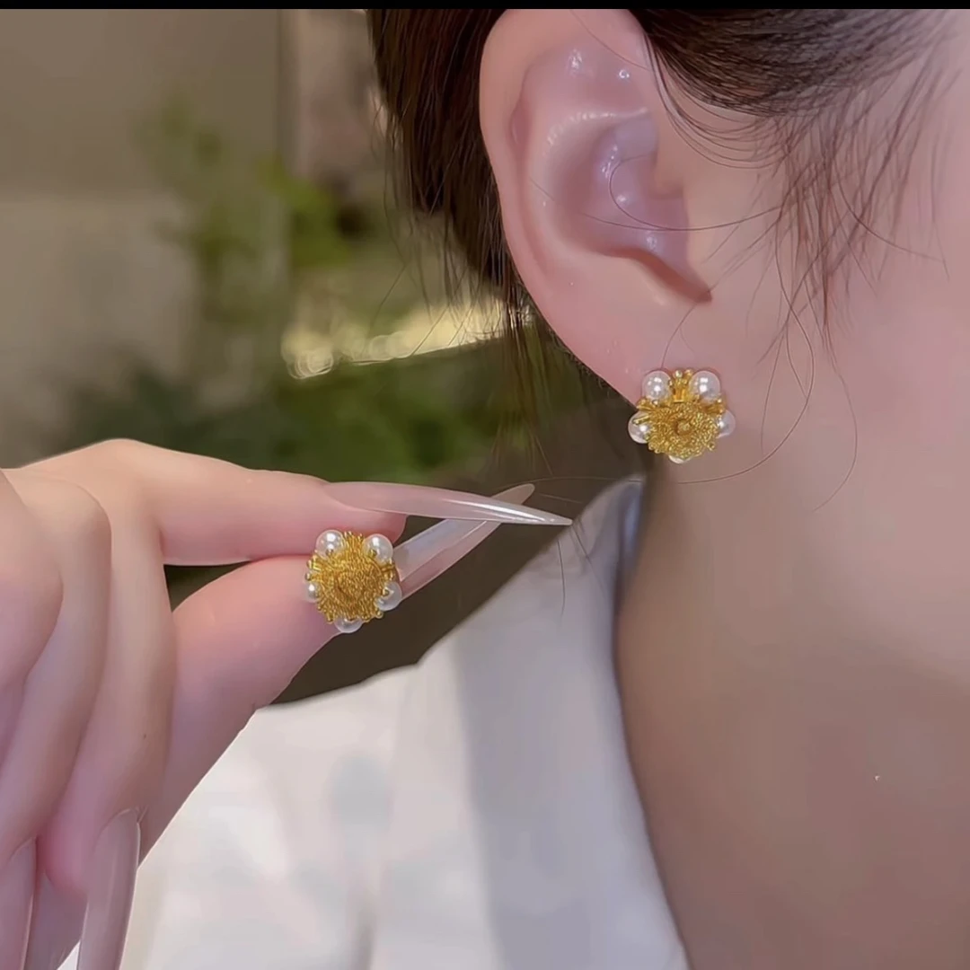 铜合金耳饰 玫瑰花珠珠耳钉耳饰耳环新款爆款高级感轻奢高端大气