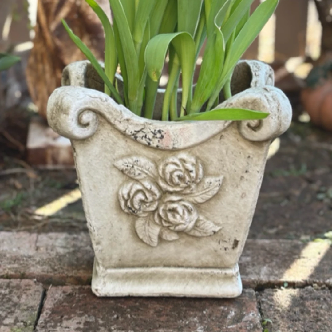 手工粗陶花盆扁方口玫瑰花盆做旧复古陶盆花园摆件