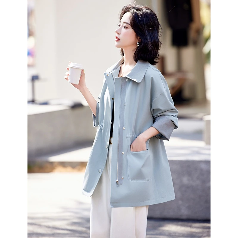 法式拼接翻领长款中长款薄款风衣时尚洋气宫廷风春秋显瘦气质休闲