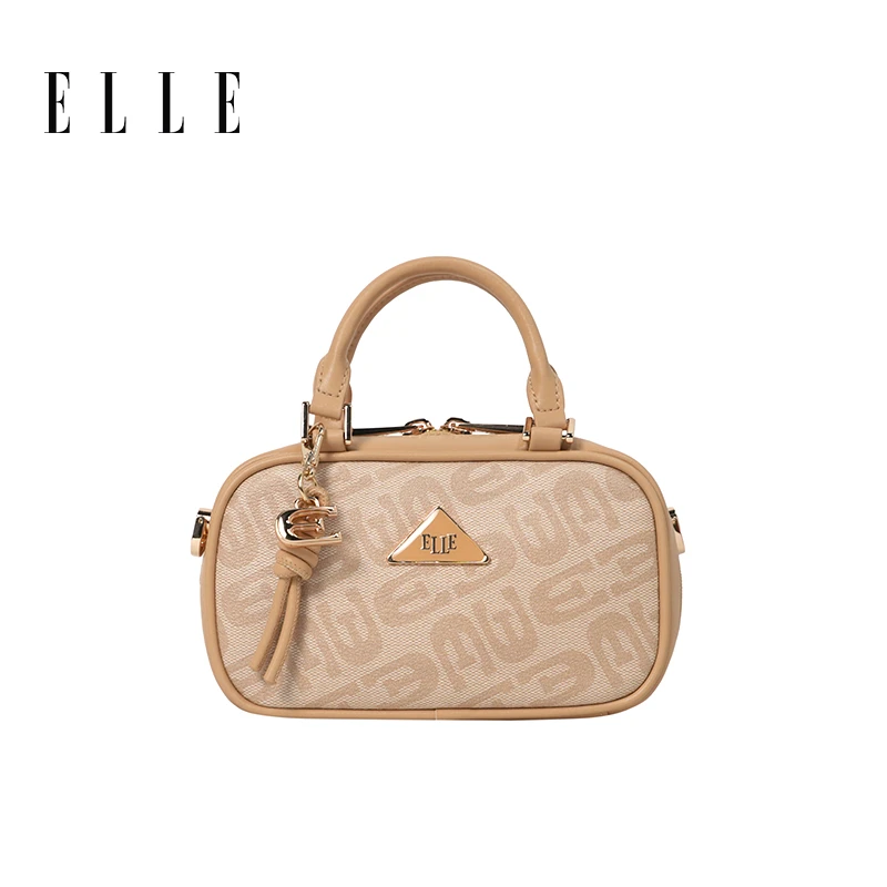 ELLE25年春季新款复古印花经典百搭保龄球肩包包包斜挎包46730