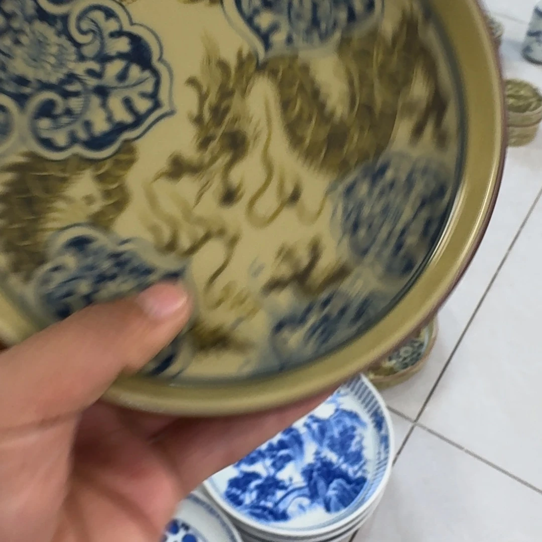 陶摆件釉里金如意穿花龙大壶承