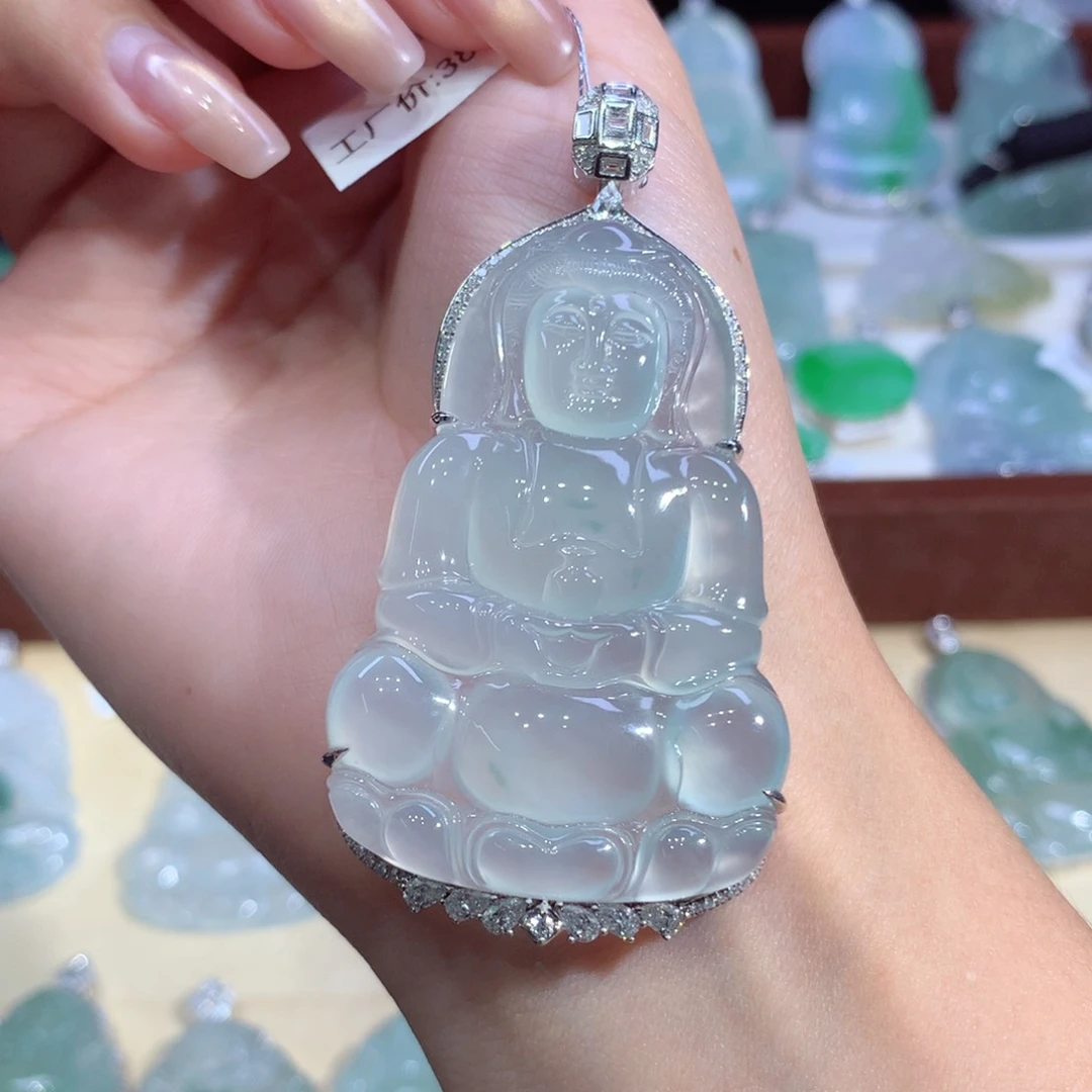 吊坠(不含链)18K金镶嵌翡翠