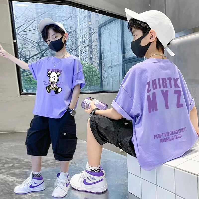 男童t恤短袖2025新款百搭夏季中大童纯棉宽松儿童炸街夏装潮上衣