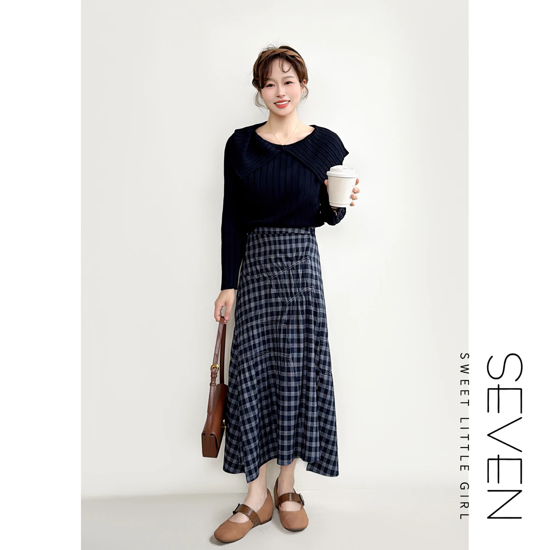 30夜空之星⑧七七146小个子法式格纹不规则半身裙女秋中长裙小美说