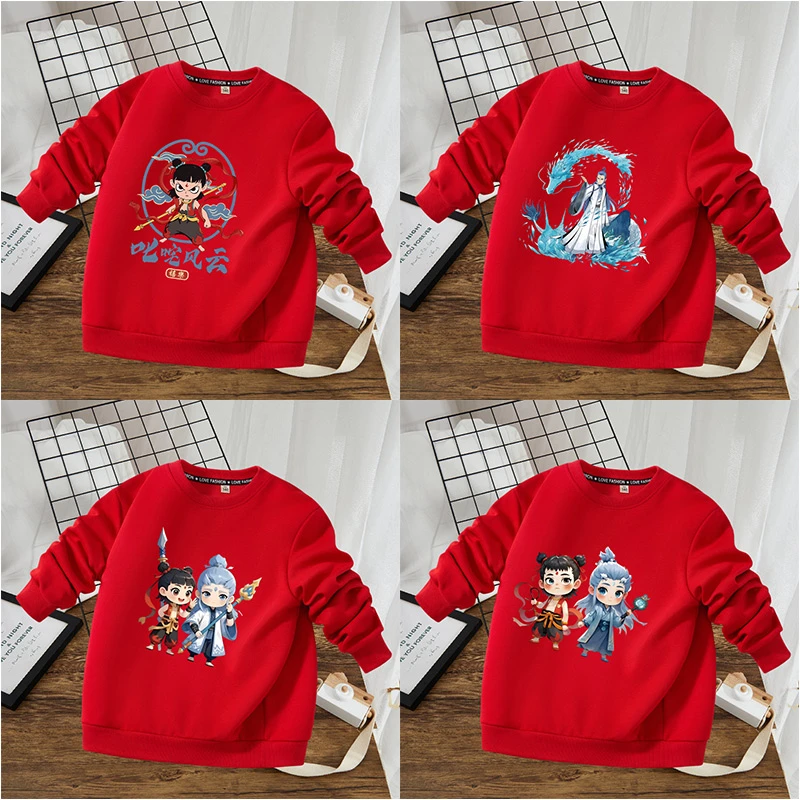 哪吒卡通长袖趣味圆领印花敖丙三太子卫衣春秋装中小童装春装上衣