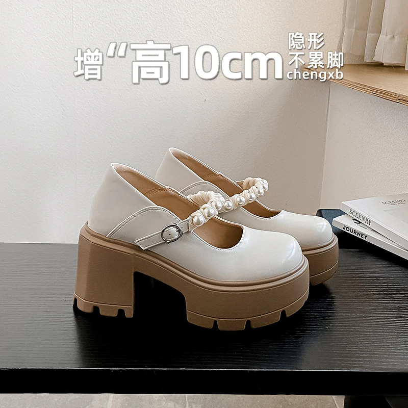 【葡萄茵】内增高厚底学院风珍珠玛丽珍高跟鞋女夏小码3233jk单鞋