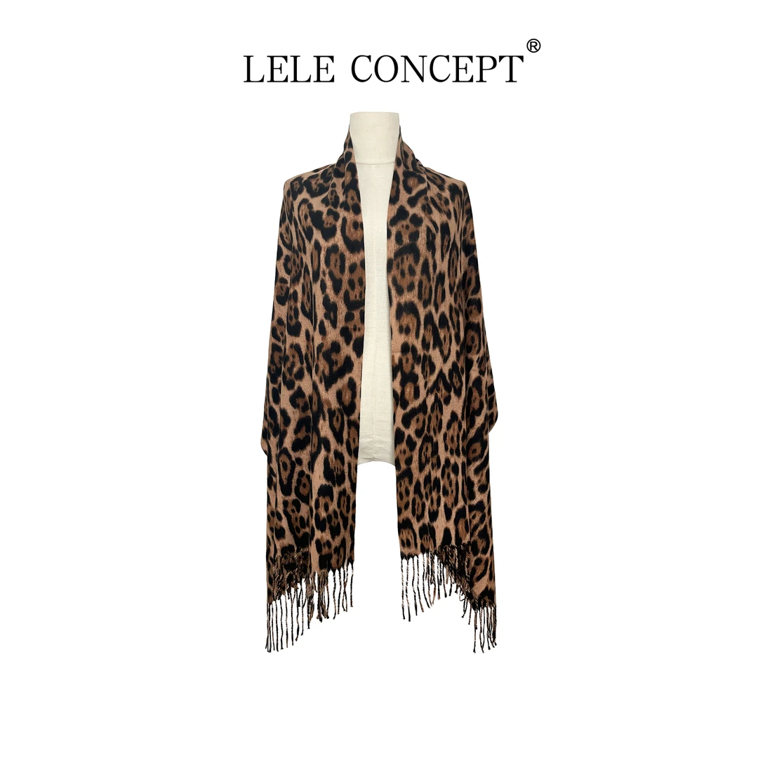 LELE CONCEPT丨都市高级新款豹纹流苏围巾UE25S0074W