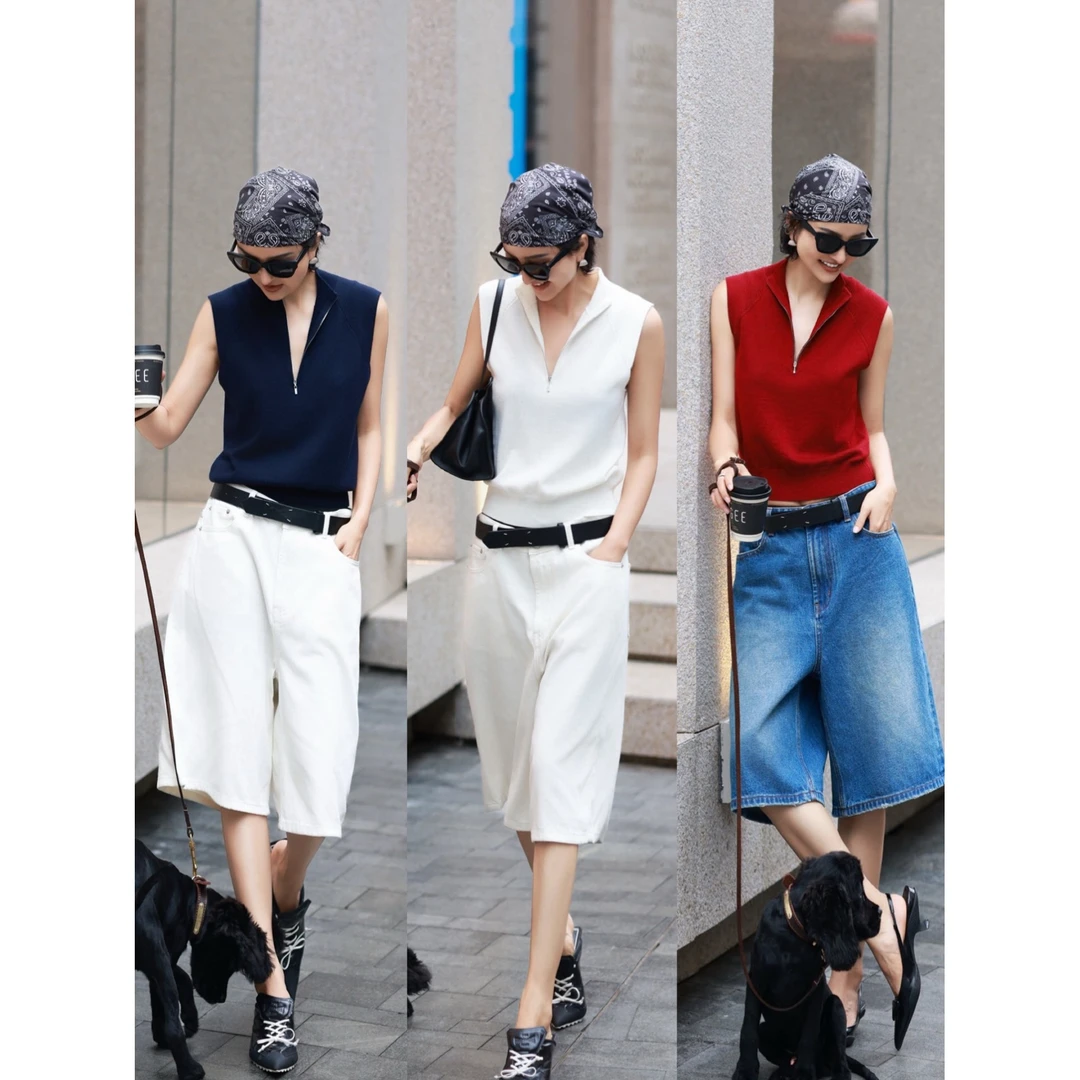 【精简衣橱】超细半拉链背心 土耳其牛仔中裤