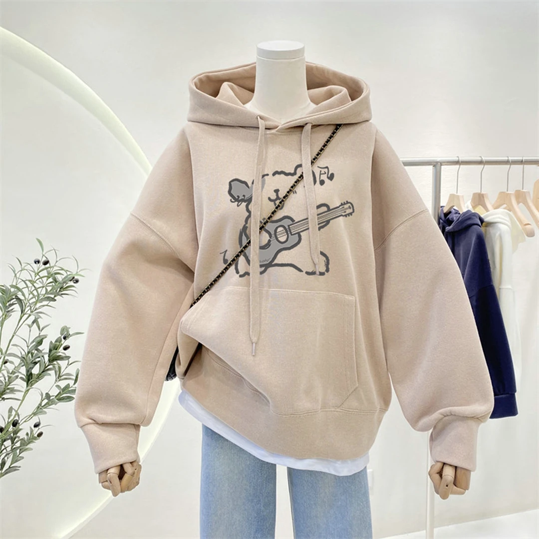 宽松oversize大码胖mm连帽加绒加厚卫衣女设计感小众显瘦外套上衣