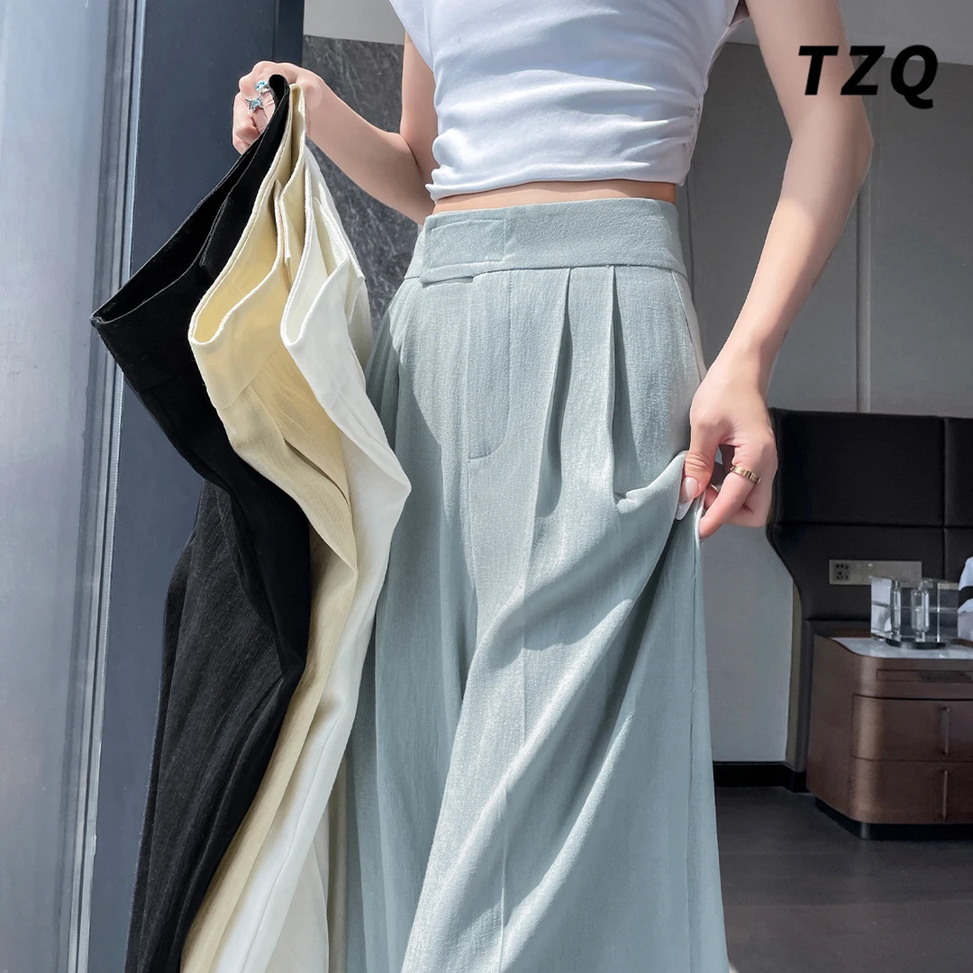 高腰冰丝休闲裤女2025秋季厚款魔术贴阔腿裤慵懒山本裤TZQ2552708