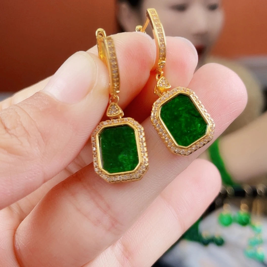 翡翠银S925镶嵌耳饰