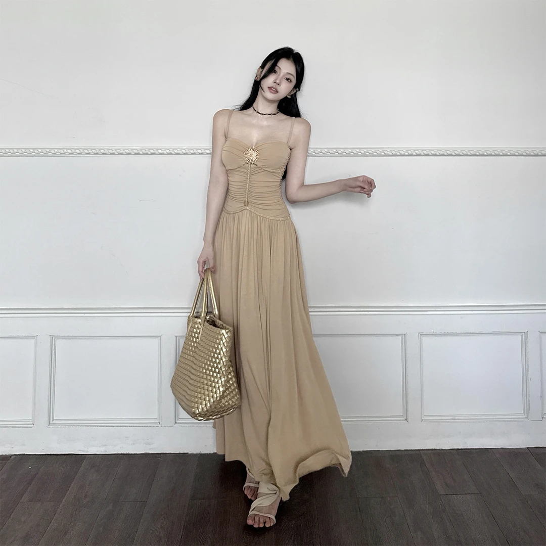 运补6-8 希腊女神气质甜美吊带收腰连衣裙女纯欲海边度假复古长裙