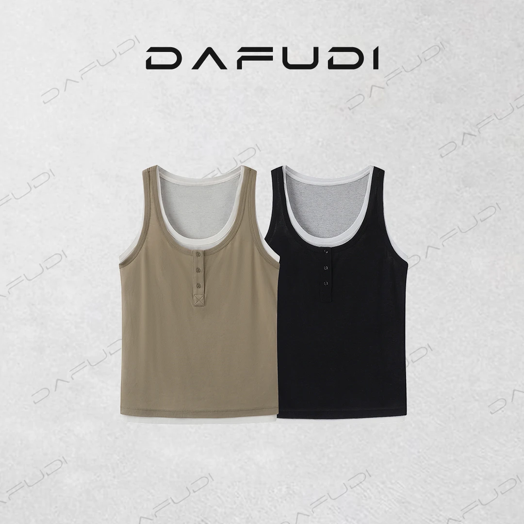 达芙笛【背心吊带】2025夏新品潮流百搭棉圆领吊带轻薄假两件K6139