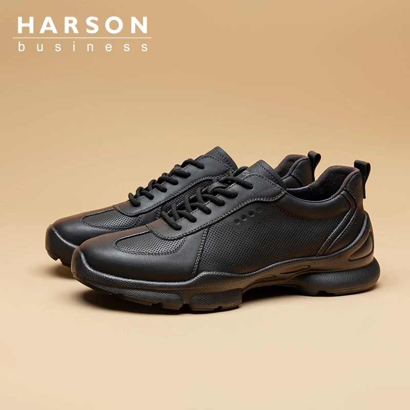 哈森男鞋商务休闲皮鞋增高男士真皮运动跑步鞋厚底舒适软底休闲鞋
