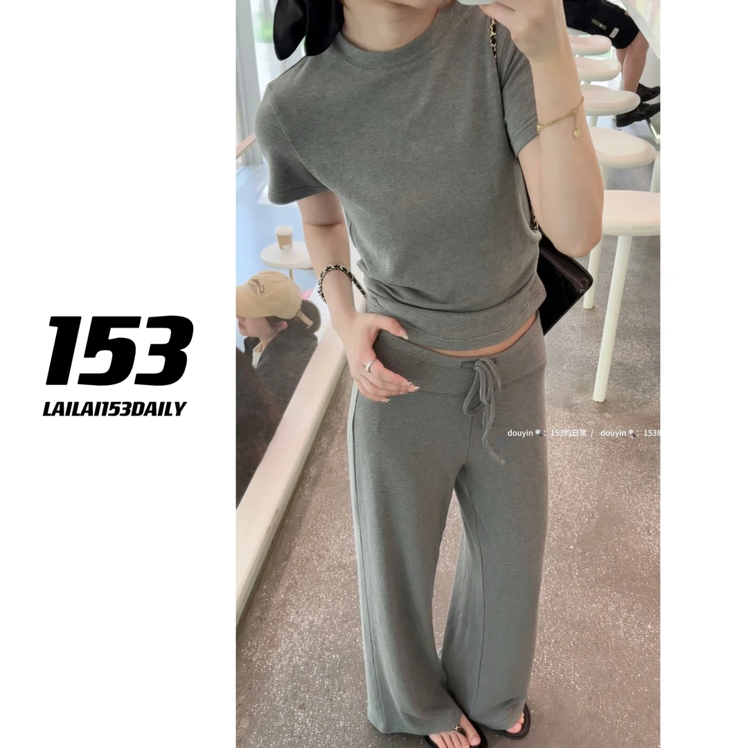 【茶小鹿专属】中灰软糯面料套装小个子女生夏季通勤穿搭25XK751