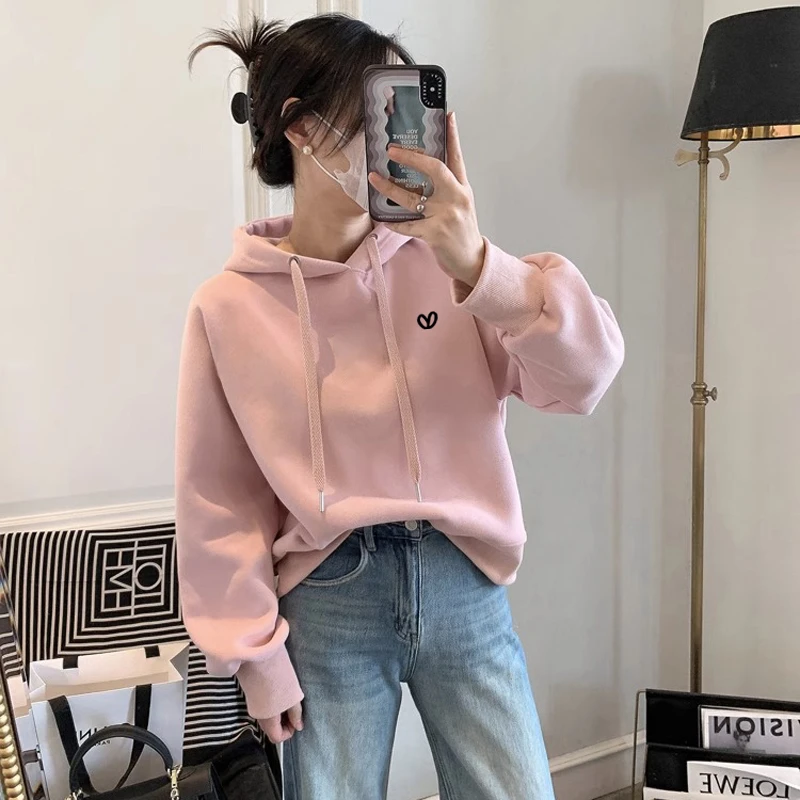 设计感小众秋冬新款2025加绒加厚套头连帽卫衣女短款宽松韩版外套