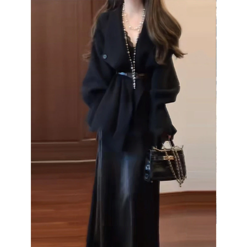 深秋初冬穿搭一整套小个子高级感御姐小香风毛衣半身裙两件套装女