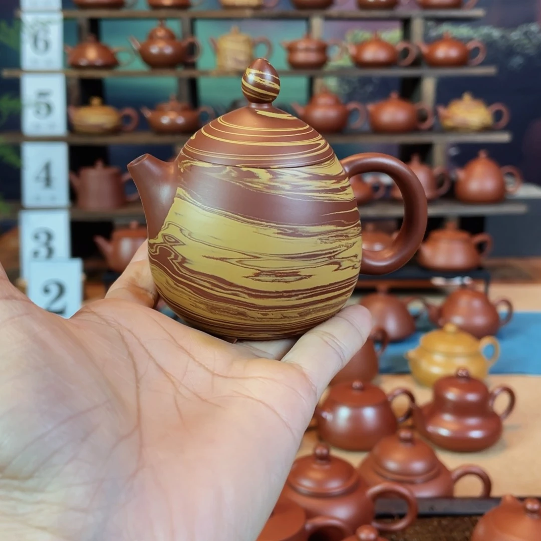 茶壶紫砂9****潮州手工手拉绞泥龙蛋壶
