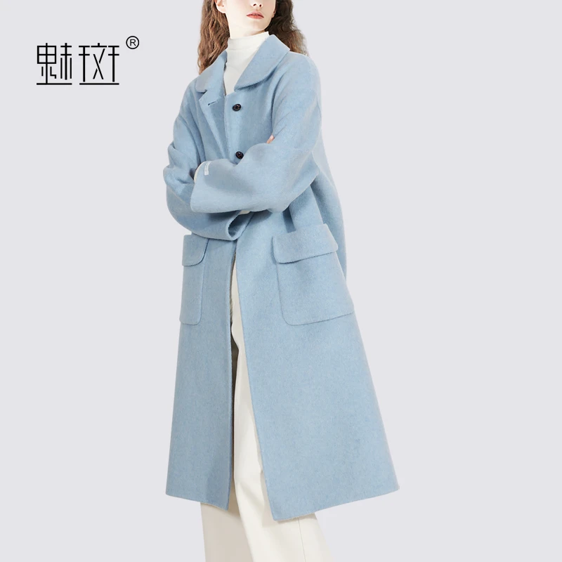 魅斑减龄娃娃领双面呢羊毛大衣女2024冬季清新长款毛呢外套女