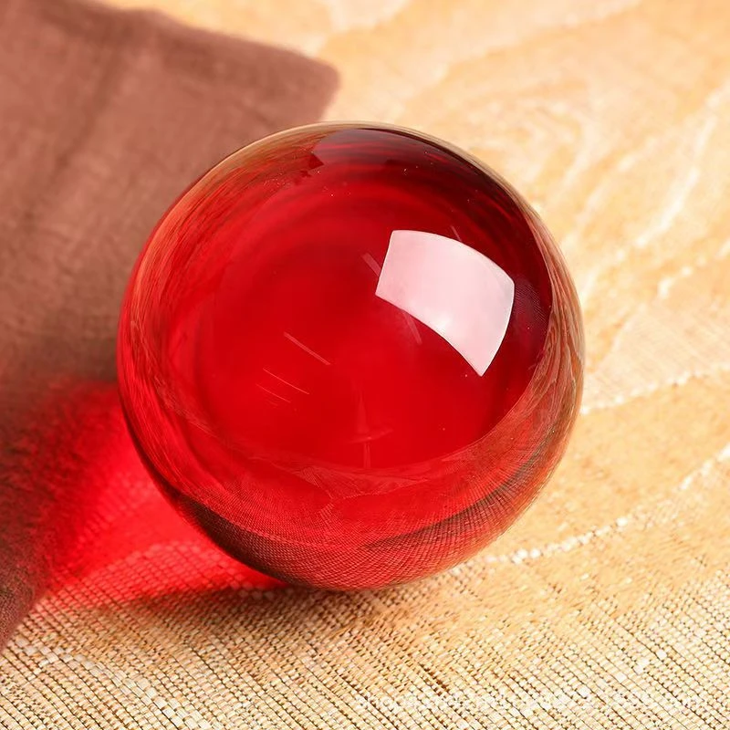 红色鸿运珠无孔圆珠水晶球转运珠高档礼品桌面摆件客厅装饰风水球