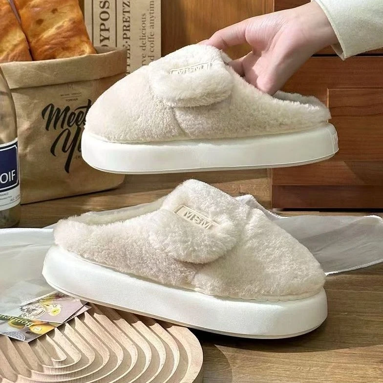 【福利款】蚂蚁之恋乳胶魔术贴可调保暖厚底男女棉拖鞋厚底防滑软底