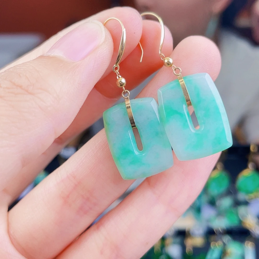 翡翠18K金镶嵌耳饰饰品