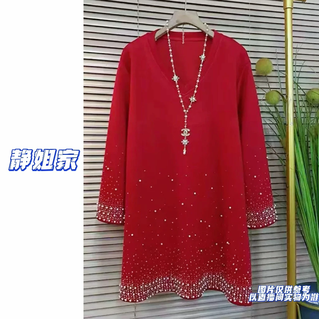 JING定制大码女装10098欧货时尚高级气质钉珠烫钻A版连衣裙