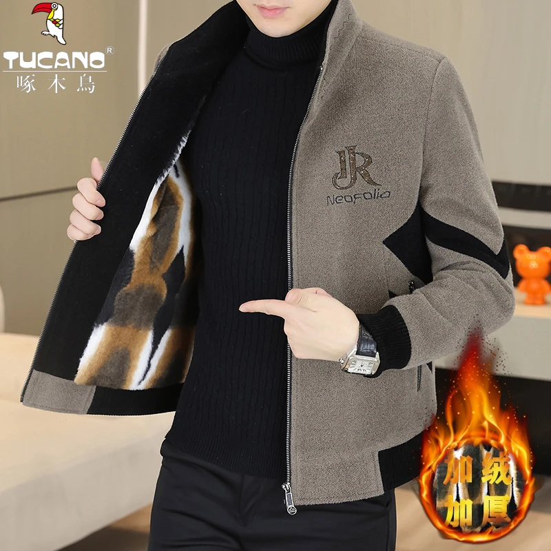 TUCANO/啄木鳥【加绒加厚】冬季时尚撞色高档呢子立领拉链保暖夹克