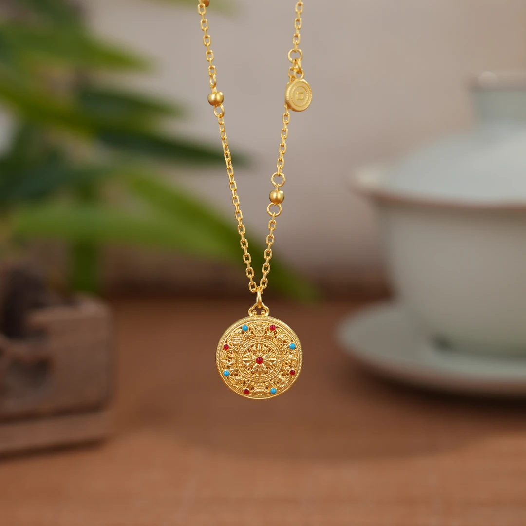 八宝珐琅彩足金项链46CM+3CM11.46g