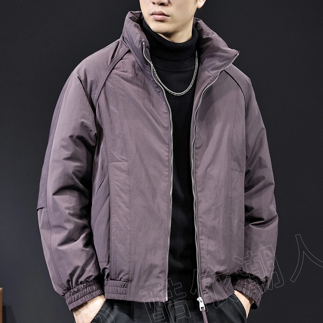MR.MUDI/穆迪先生中年美式立领羽绒服男短款灰色拉链休闲外套冬季