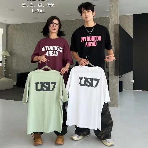 青少年男女同款字母印花休闲T恤高街街头夏季潮流半袖045