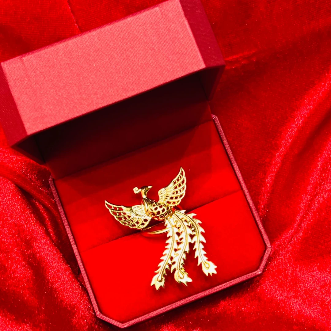 雅侨珠宝凤舞镂空灵动足金凤戒