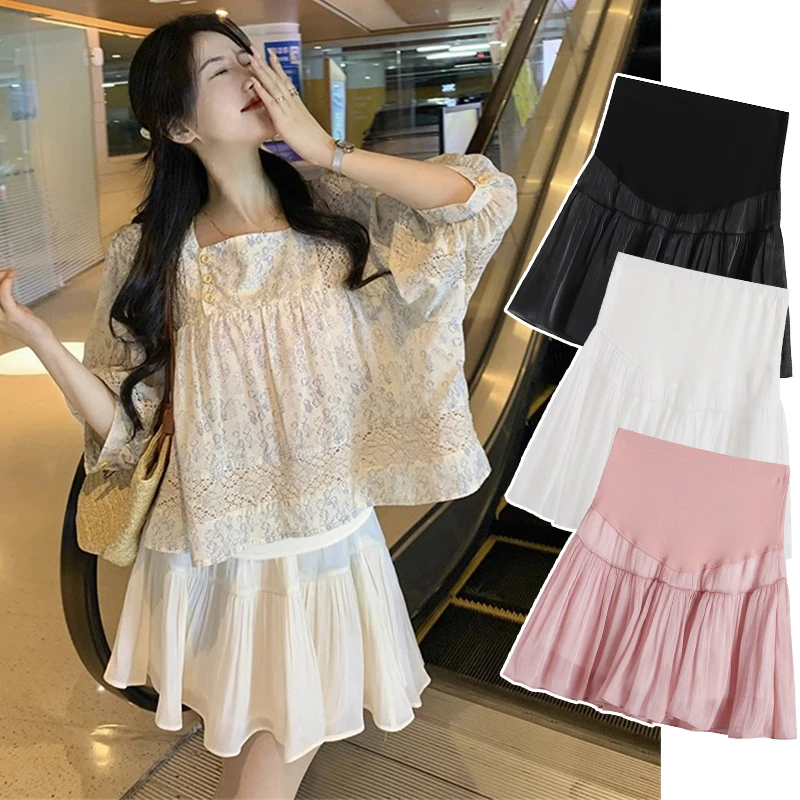 孕妇半身裙夏季低腰显瘦百褶短裙荷叶边垂感公主裙子A字伞裙裤裙