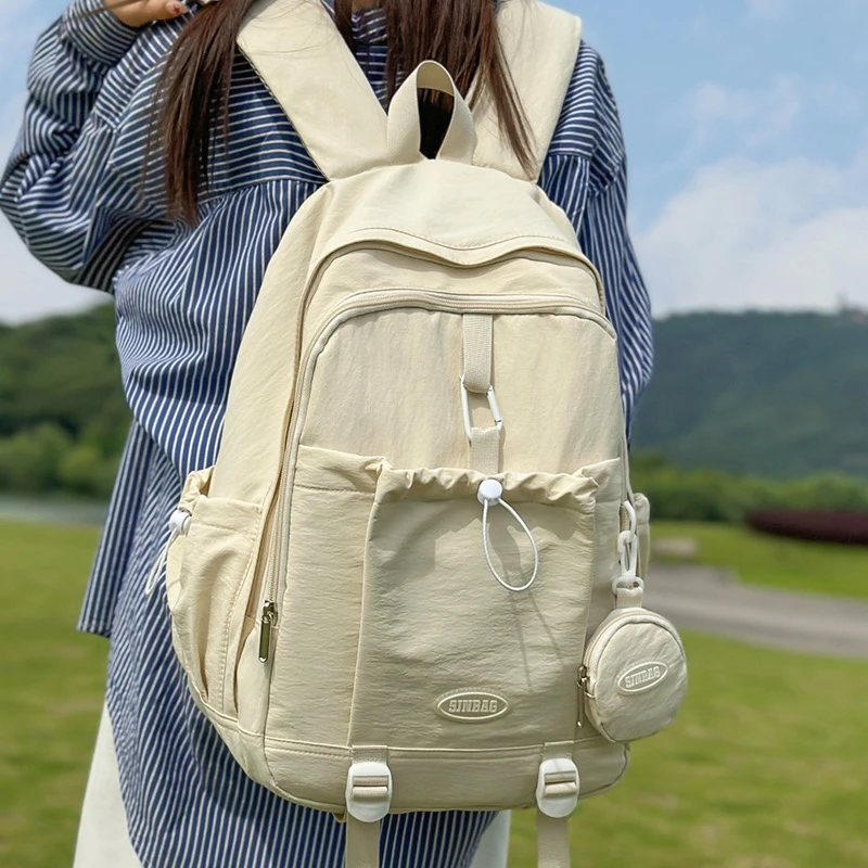 2025新款小清新纯色书包女大学生初中生大容量双肩包小众旅行背包